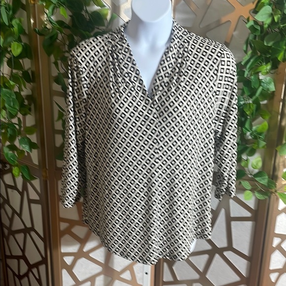 Charter Club Tops - Charter Club Black and Ivory Graphic Relaxed Blouse